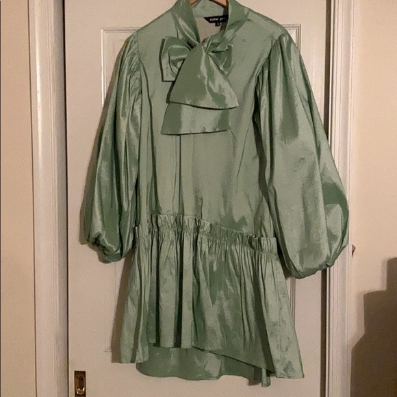 Neon Green Sister Jane MIDI Smock Dress with Bow
